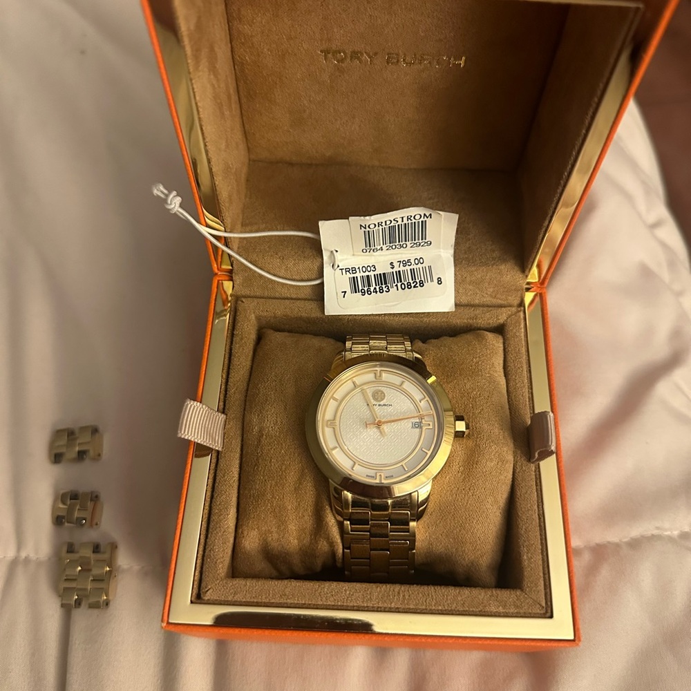 Tory Burch Gold-Tone Watch with White Dial
